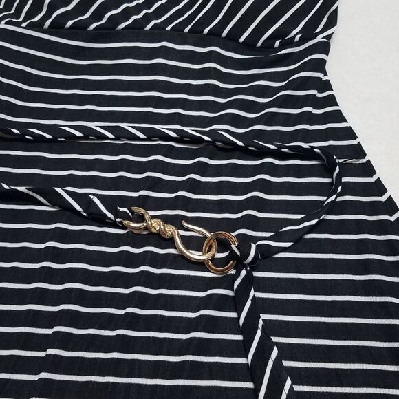 VINTAGE Cache Black Striped Hook Belted Dress - Picture 10 of 15